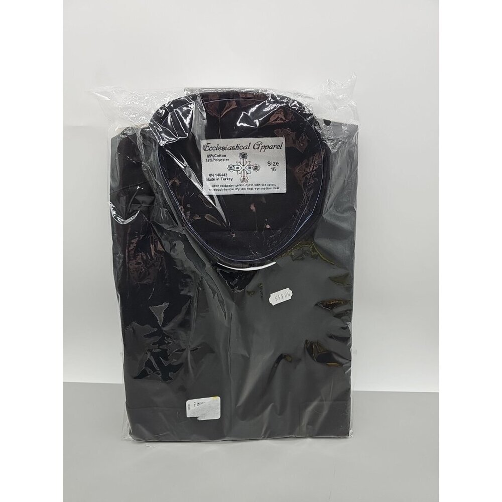 Ecclesiastical Apparel Black Long-sleeve Tonsure Clergy Shirt  Sz 16 New
